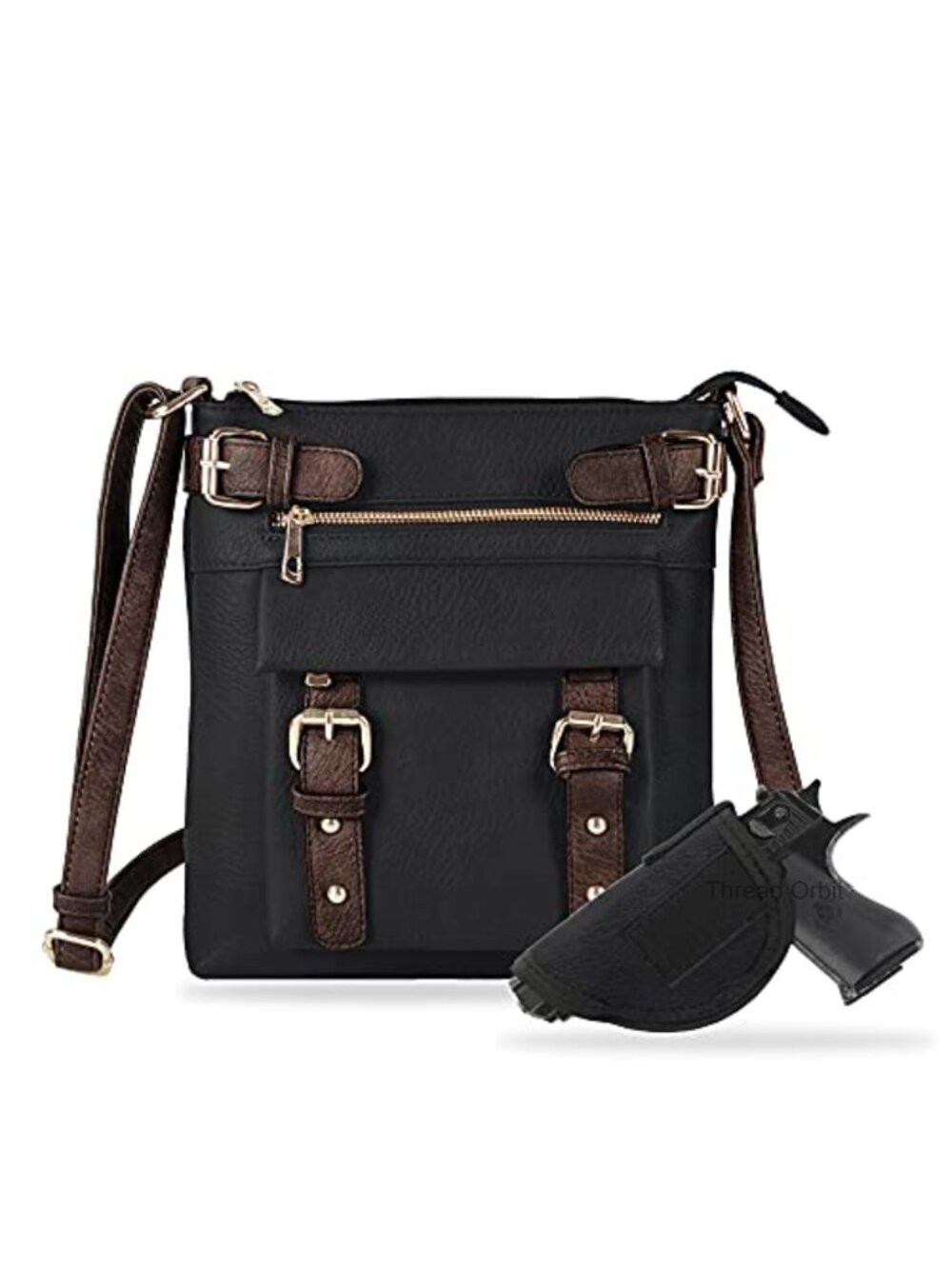Faux Leather Lockable Concealed Carry Crossbody Bag with Holster